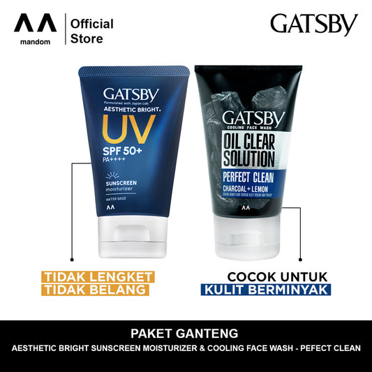 PAKET GANTENG (Aesthetic Bright Sunscreen Moisturizer + Cooling Face Wash - Perfect Clean)