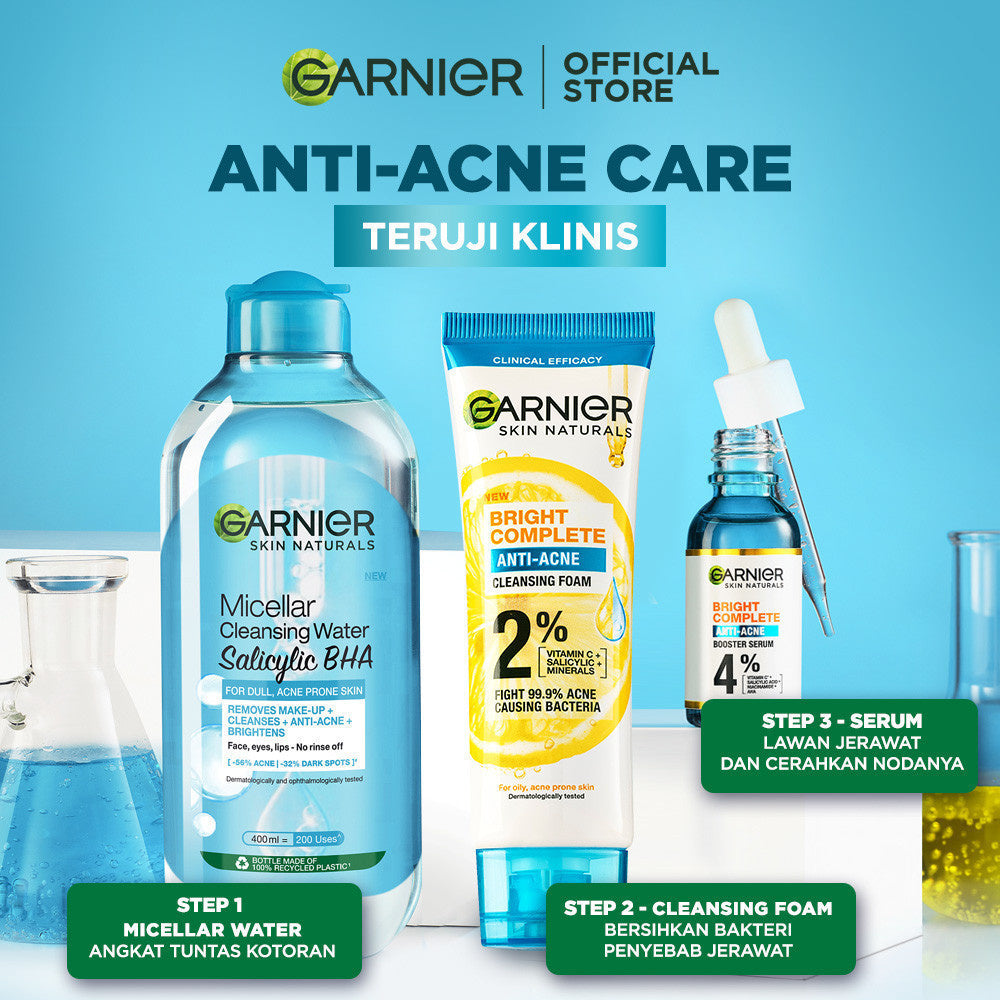 [PAKET HEMAT ISI 3] GARNIER Micellar Water Blue Salicylic Acid 400ml Skincare Cleansing - Skincare Pembersih Wajah & Make up untuk kulit berminyak jerawat Micellar Cleansing Water