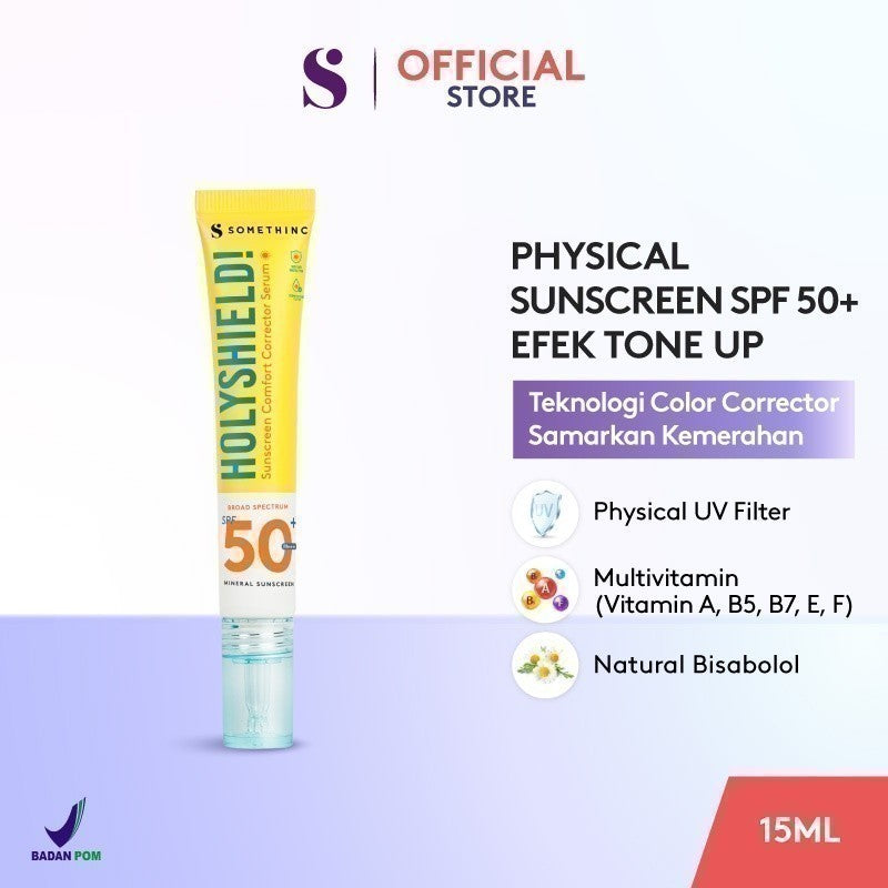 [In Vivo & In Vitro Certified] SOMETHINC Holyshield! Sunscreen Comfort Corrector Serum SPF 50+ PA++++  - Sunscreen Kulit Jerawat, Tone Up Sunscreen, Mineral Sunscreen