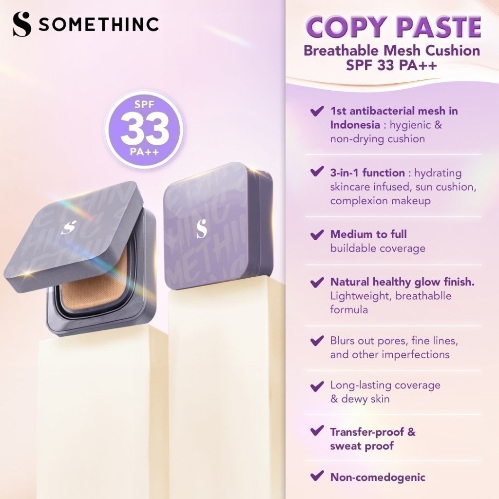 SOMETHINC [2 PCS] SRSLY x Cushion (SRSLY Balancer Make Up Setting Spray x HOOMAN Breathable Cushion Cover SPF 35 PA++++ x COPY PASTE Breathable Mesh Cushion SPF 33 PA++) | Cushion Dengan Skin Matte Finish Anti Greasy | Cushion Dengan Healthy Glow Finish