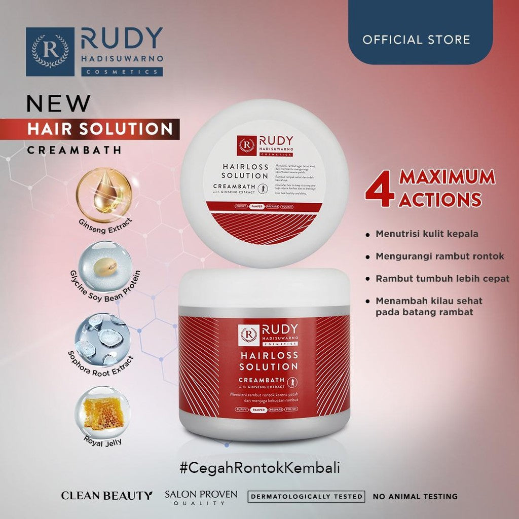 Rudy Hadisuwarno Cosmetics Hairlos Solution Creambath 500gr Pelembab Rambut Mengurangi Kebotakan Rambut