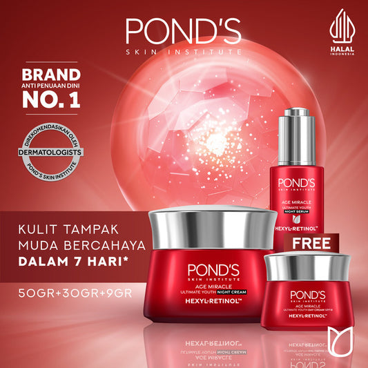 Buy 1 Pond's Age Miracle Night Serum 30g + 1 Ponds Age Miracle Night Cream 50g Free Ponds Age Miracle FM Day Cream 9g