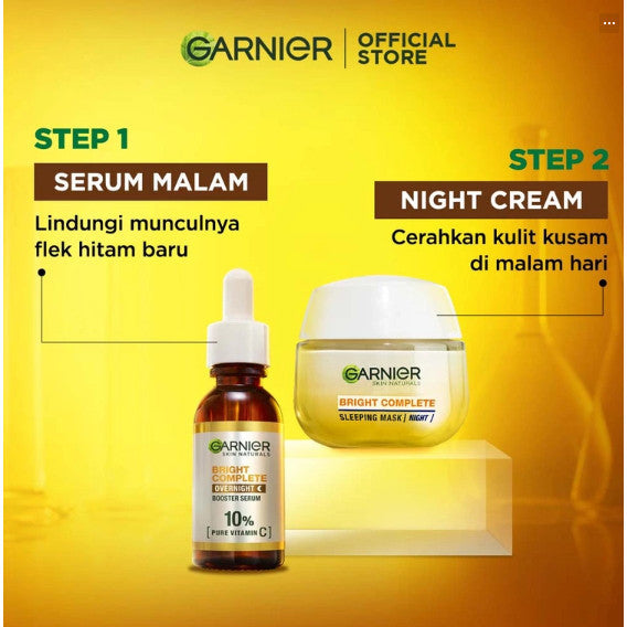 Garnier Vitamin C Night Kit Bright Complete Overnight Serum 30ml + Bright Complete Night Cream 50ml - Skincare