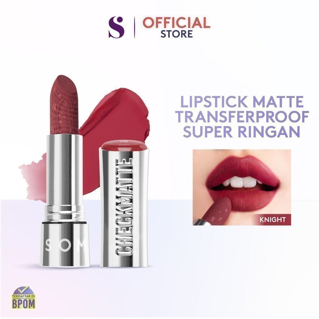 SOMETHINC Checkmatte Transferproof Lipstick - Lipstick Batang Transferproof, Nyaman Dan Tahan Digunakan Hingga 16 Jam | Mampu Menyamarkan Garis Di Bibir, Terasa Ringan, Dan Tidak Lengket, serta Smudgeproof