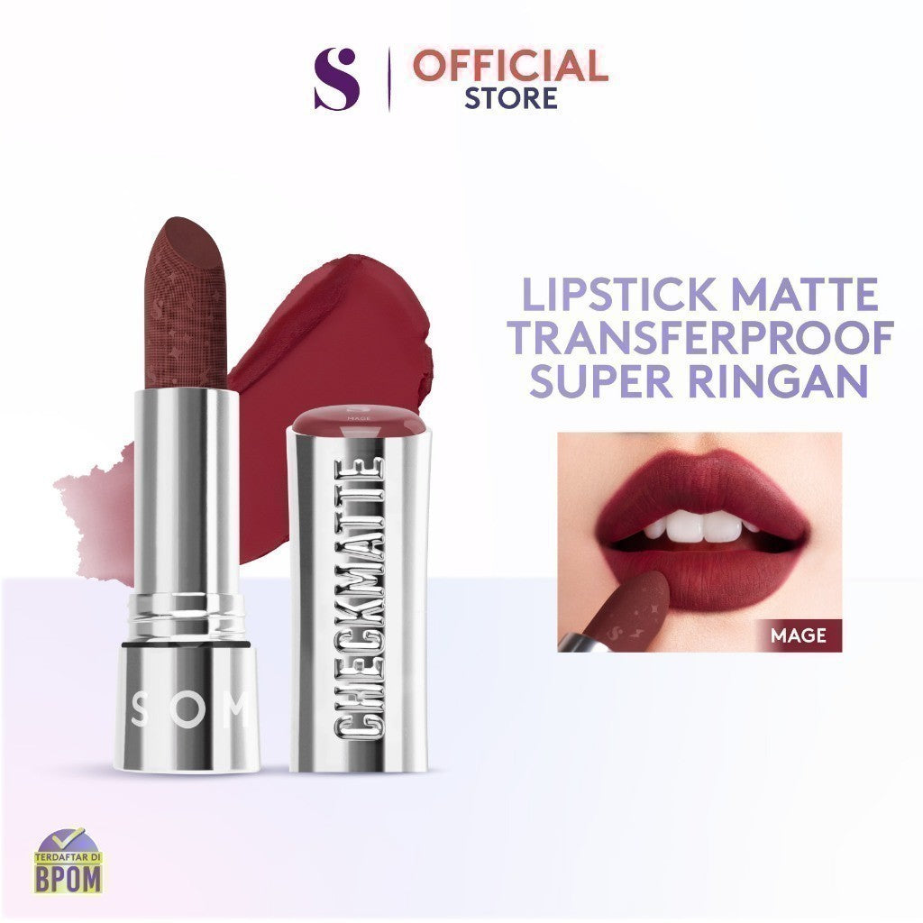 SOMETHINC Checkmatte Transferproof Lipstick - Lipstick Batang Transferproof, Nyaman Dan Tahan Digunakan Hingga 16 Jam | Mampu Menyamarkan Garis Di Bibir, Terasa Ringan, Dan Tidak Lengket, serta Smudgeproof