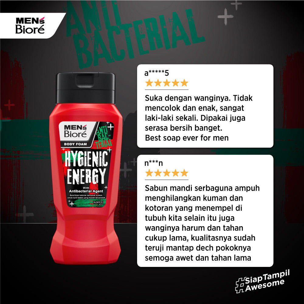 Men's Biore Sabun Mandi Cair Untuk Pria Hygienic Energy Anti Bakteri Botol 250 ml - Sabun Cair Body Wash