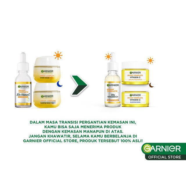 GARNIER Paket Skincare 1 Set Lengkap Vitamin C Brightening Daily Set Serum & Cream| Day Cream 50 ml + Night Cream 50 ml + Serum 30 ml tone up mencerahkan moisturizer pelembab