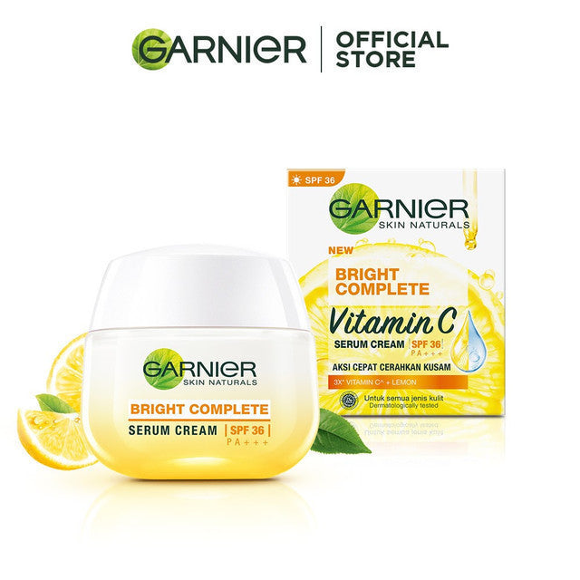 GARNIER Bright Complete Vitamin C Simple Set Day Cream & Night Cream 50 ml Krim Siang & Krim Malam Mencerahkan Bundle Paket Skincare 1 set lengkap moisturizer tone up pelembab wajah cream pemutih wajah glowing cepat