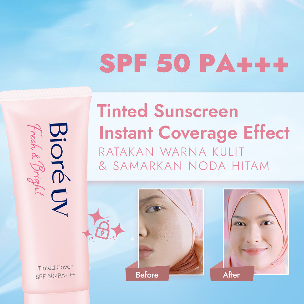 Biore UV Fresh & Bright Skincare Sunscreen 30GR Tinted Cover 30GR SPF 50 PA+++ Twinpack