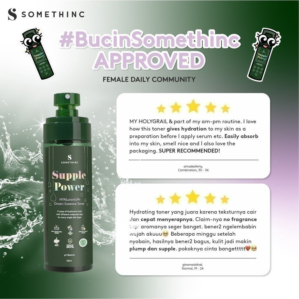 SOMETHINC SUPPLE POWER Hyaluronic 9+ Onsen Essence Toner - Toner yang Menghidrasi Kulit, Melembabkan Kulit Kering, Non comedogenic, Cocok untuk kulit sensitif