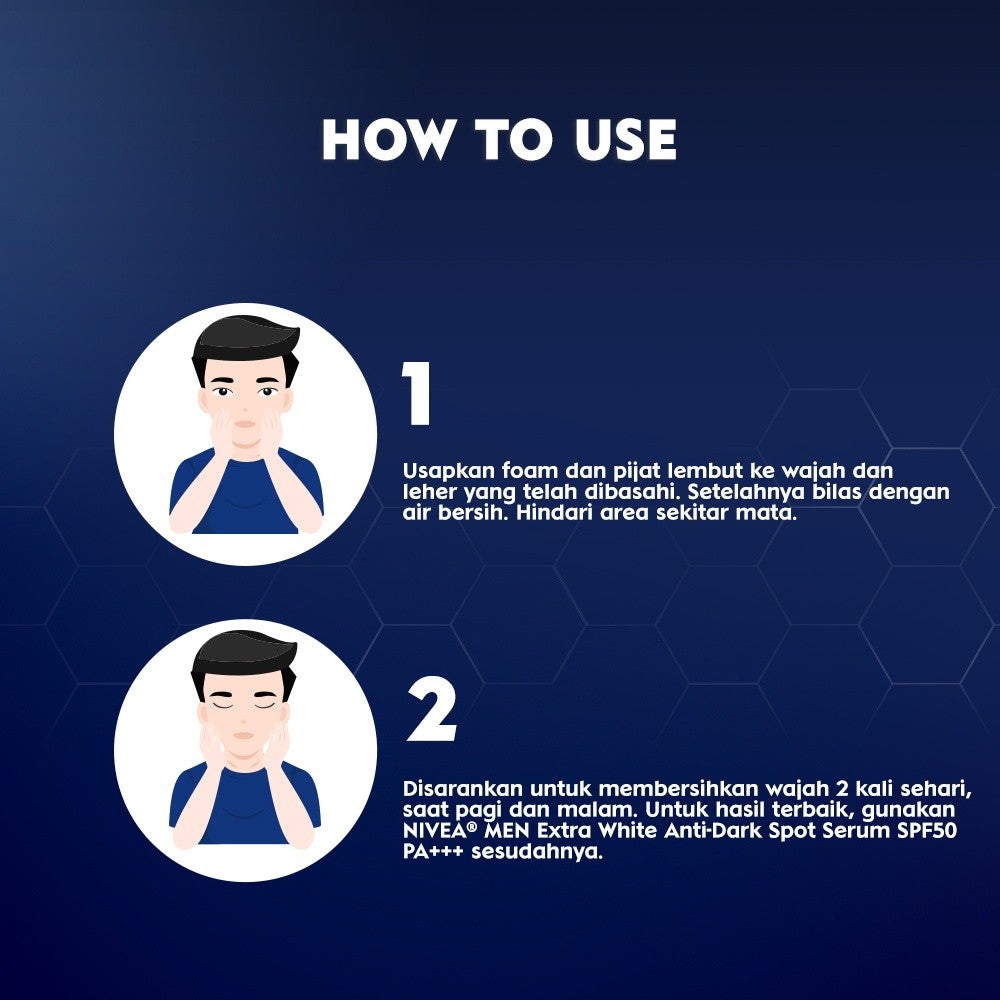 NIVEA MEN Facial Foam Bright Oil Clear Pore Minimizing Foam  50ml - Sabun cuci muka pria mencerahkan minyak berlebih berminyak kulit kusam facial wash pembersih wajah cerah mengecilkan pori komedo polusi debu kotoran - Vitamin C, Mint Crystal