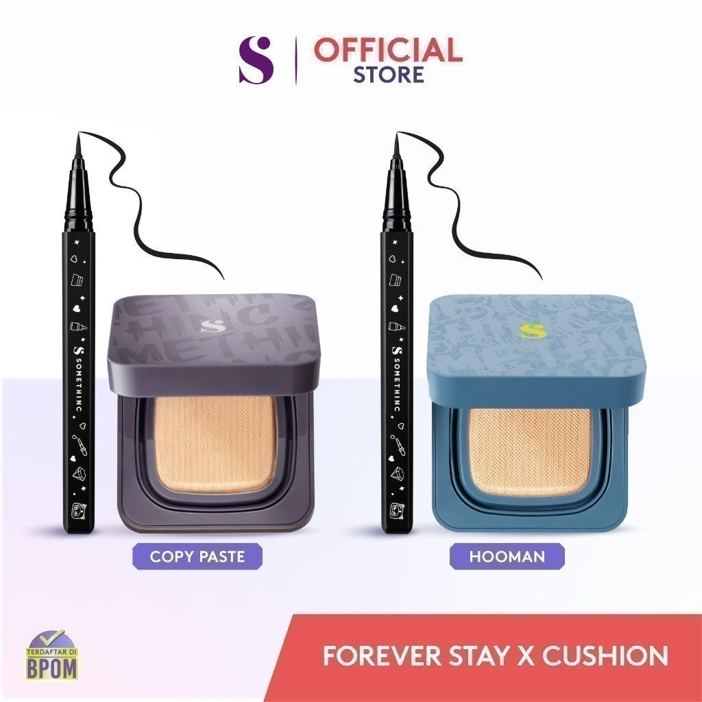 SOMETHINC [2 PCS] Forever Stay x Cushion (FOREVER STAY Waterproof Liquid Eyeliner x HOOMAN Breathable Cushion Cover SPF 35 PA++++ x COPY PASTE Breathable Mesh Cushion SPF 33 PA++) |Cushion Dengan Skin Matte Finish Anti Greasy | Cushion Dengan Healthy Glow
