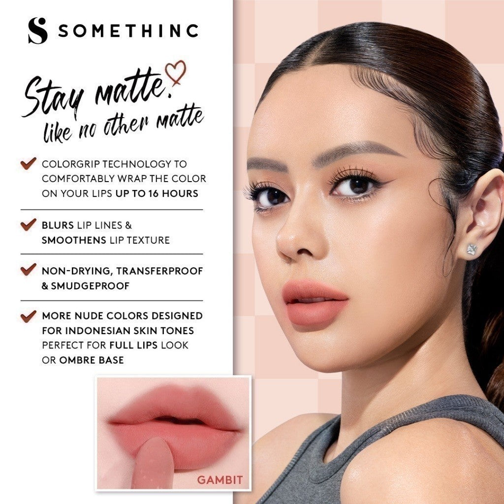 SOMETHINC Checkmatte Transferproof Lipstick - Lipstick Batang Transferproof, Nyaman Dan Tahan Digunakan Hingga 16 Jam | Mampu Menyamarkan Garis Di Bibir, Terasa Ringan, Dan Tidak Lengket, serta Smudgeproof