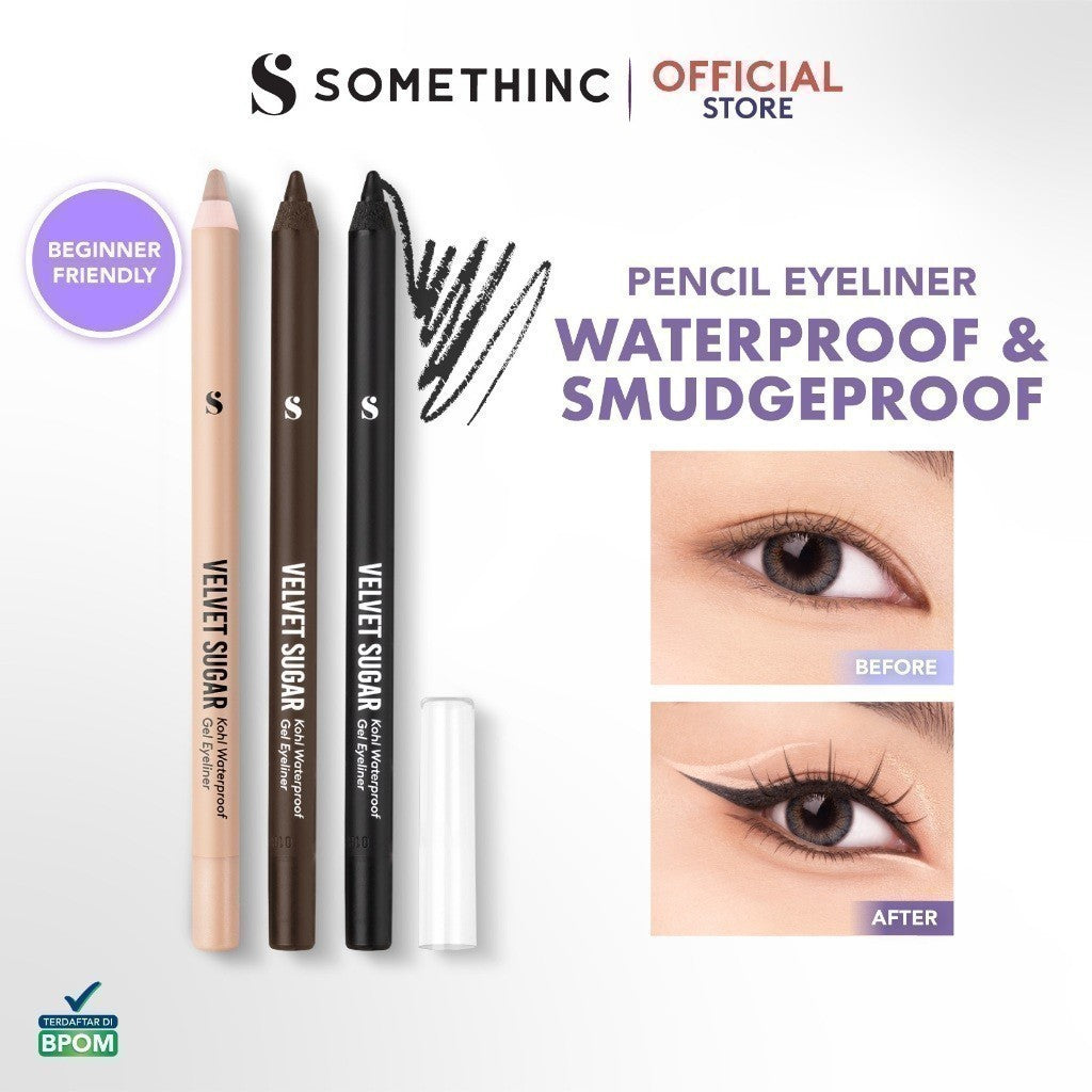 SOMETHINC Velvet Sugar Kohl Waterproof Gel Eyeliner - Eyeliner Pensil Warna Hitam & Gold Mudah Digunakan Pemula