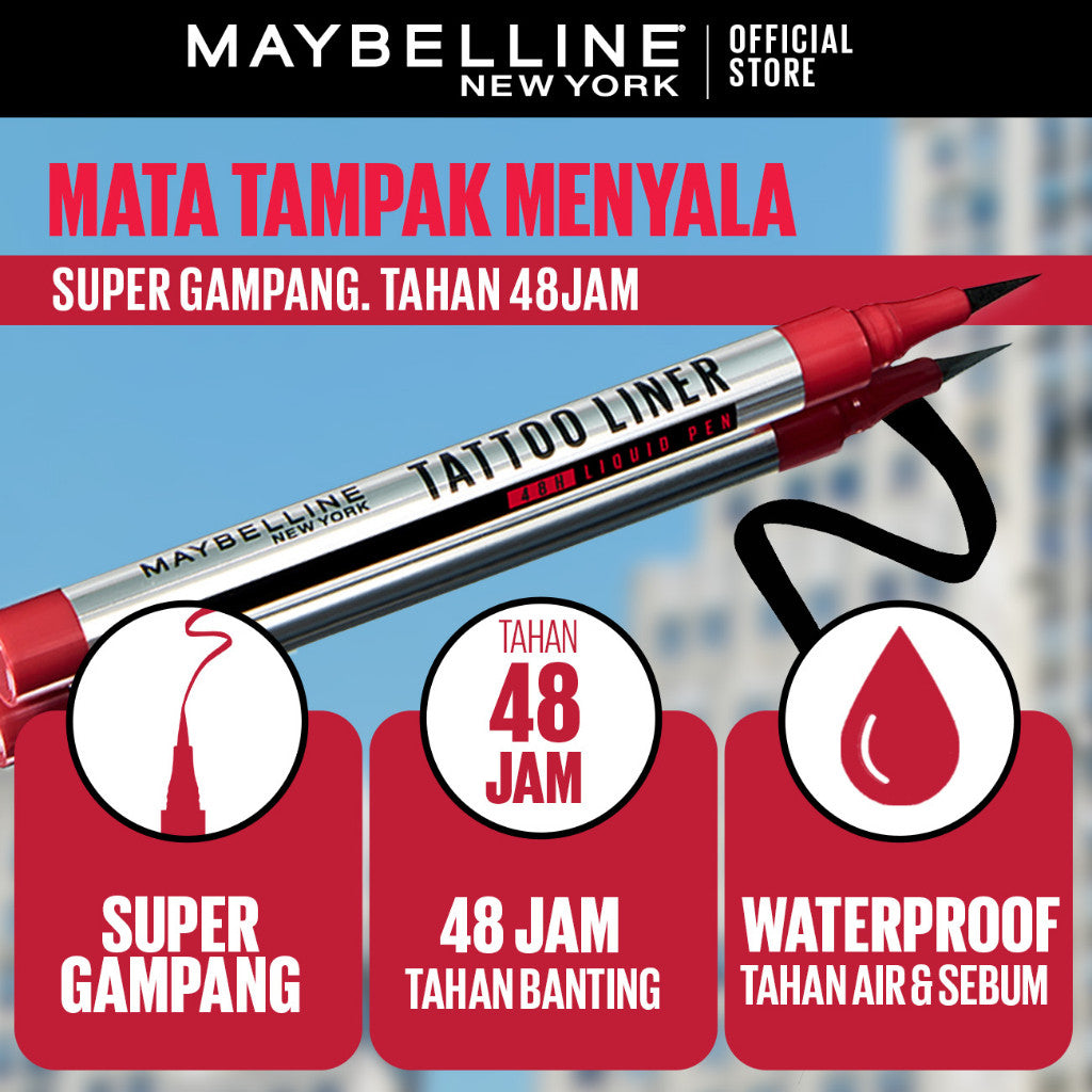Maybelline Paket Makeup EYE Sky High Mascara + Tattoo 48h Eyeliner - Waterproof Maskara Eye Makeup Black Smudgeproof Panjang Tebal