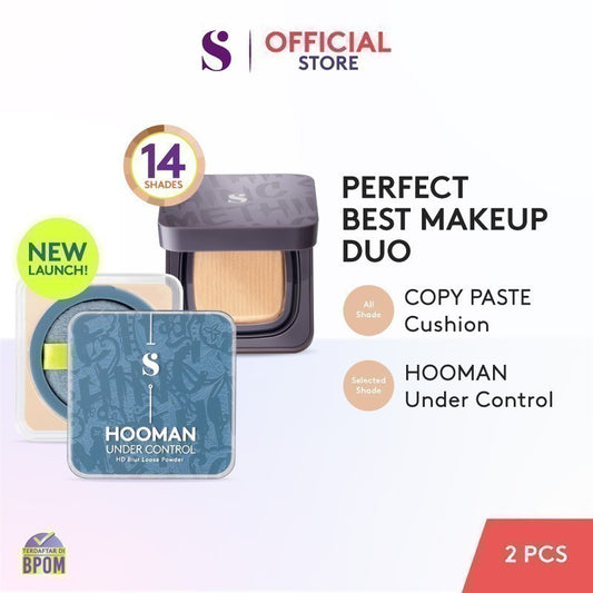 [BEST BUNDLE] SOMETHINC [2 PCS] Perfect Makeup Base Duo - Copy Paste Cushion + Hooman Under Control Loose Powder | Bedak Tabur Super Halus Untuk Menahan Minyak Hingga 16 Jam | Cushion Dengan Healthy Glow Finish, Ringan Di Wajah