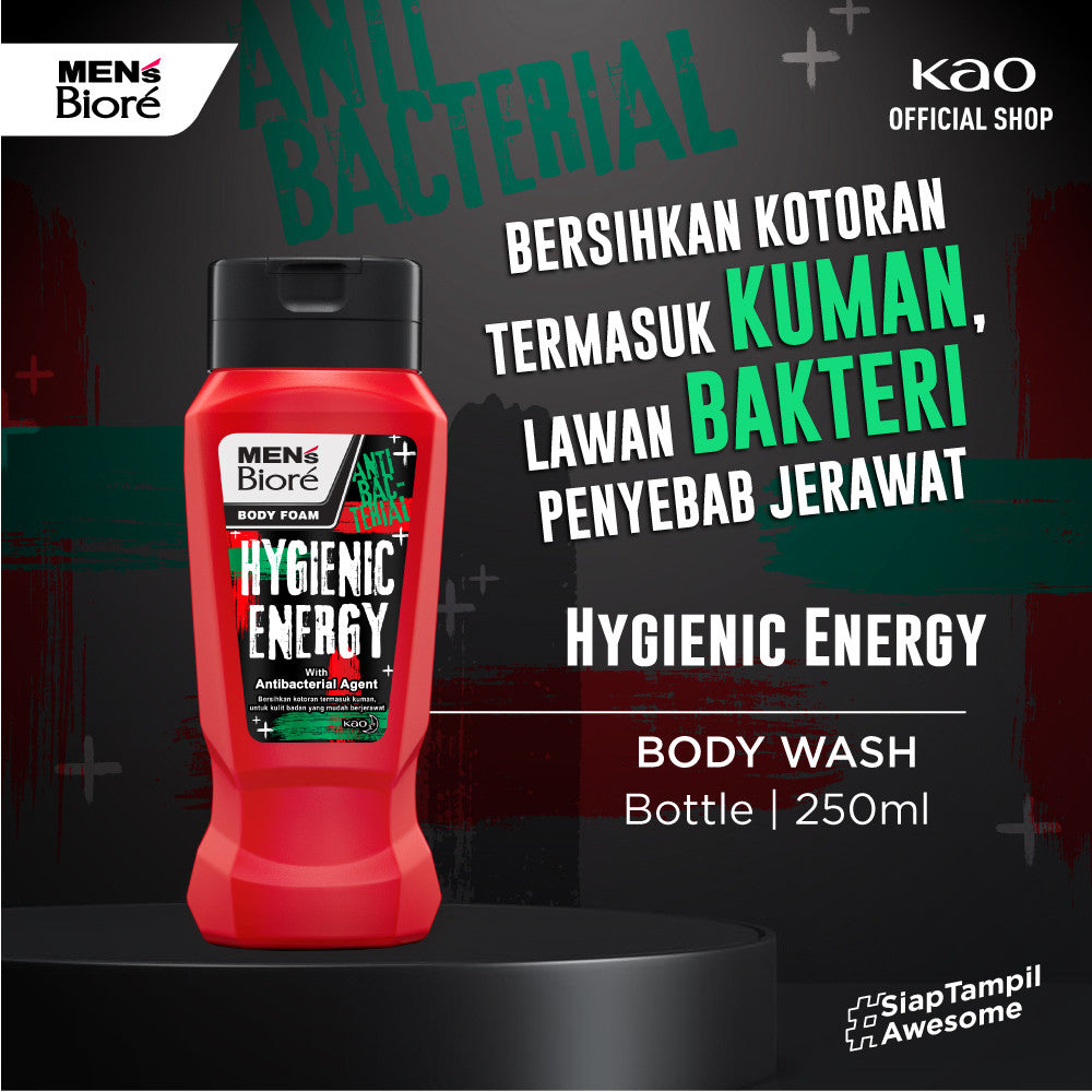 Men's Biore Sabun Mandi Cair Untuk Pria Hygienic Energy Anti Bakteri Botol 250 ml - Sabun Cair Body Wash