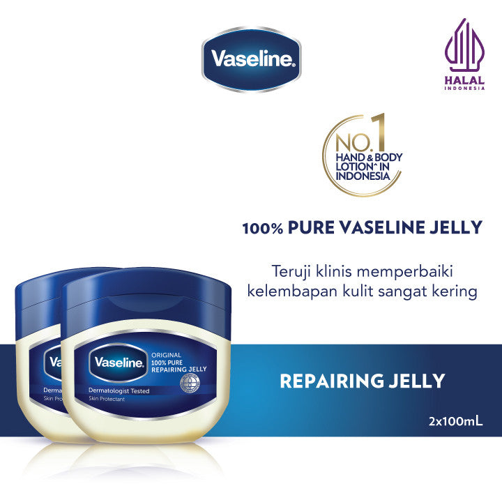 Vaseline Repairing PETROLEUM JELLY Original Kulit Kering 100% Pure 100ml x2
