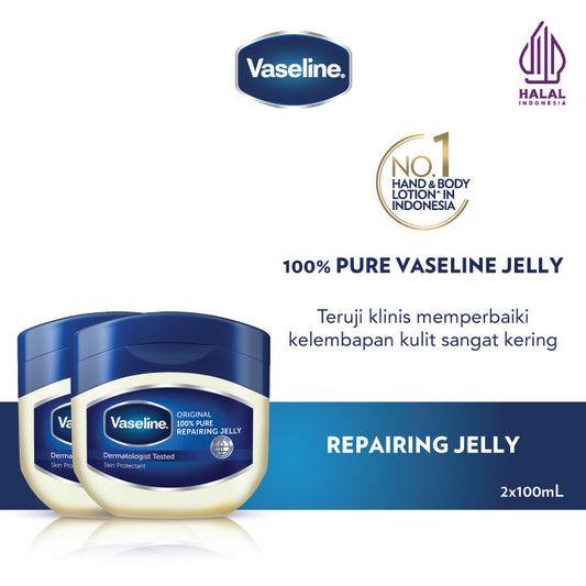 Vaseline Repairing PETROLEUM JELLY Original Kulit Kering 100% Pure 100ml x2