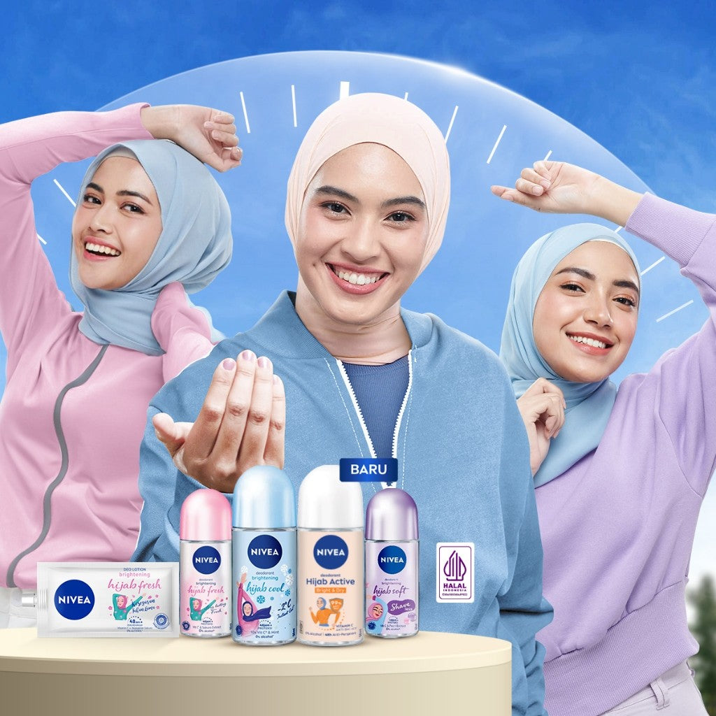 NIVEA Deodorant Roll On Brightening Anti Bacterial 50ml - Deodoran wanita hijab antiperspirant dan anti bakteri tahan bau keringat badan dengan wangi segar tahan lama seharian - Micro Vitamin C, 0% alkohol cocok untuk semua jenis kulit