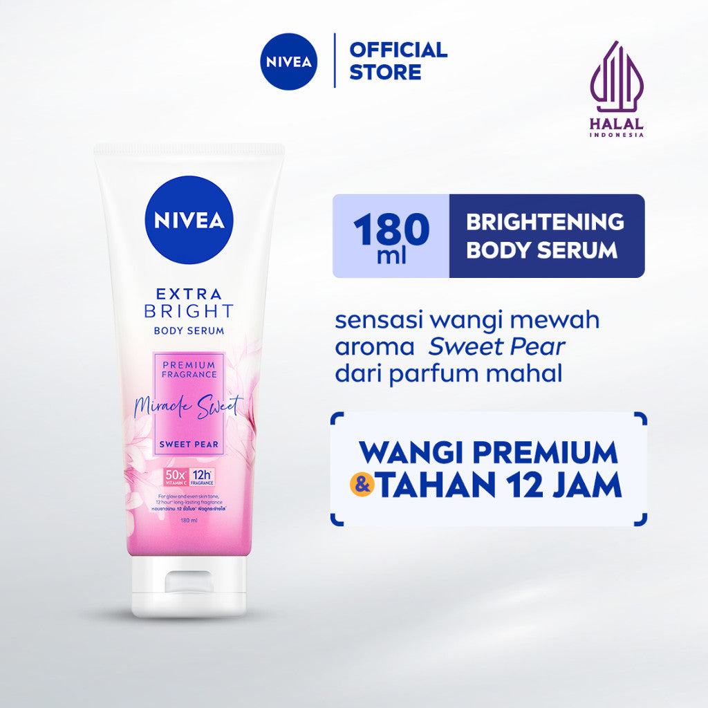 NIVEA Body Serum Extra Bright Premium Fragrance Miracle Sweet 180ml - Hand body serum lotion moisturizer wangi parfum mahal kalem tahan lama mencerahkan kulit kusam badan glowing brightening tone up melembabkan kering - 50x Vitamin C