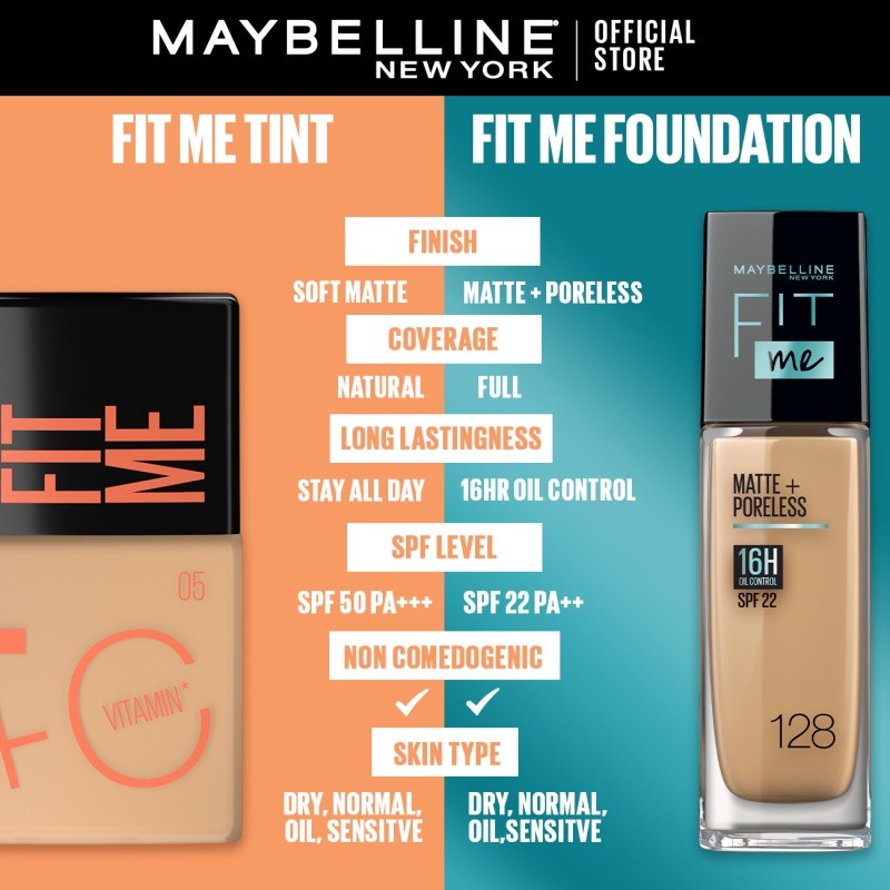 MAYBELLINE OFFICIAL Fit Me Fresh Tint 3 IN 1 30ml Skin Tint Foundation Tinted Sunscreen SPF 50 PA+++ Vitamin C Serum Face Makeup Natural Cushion Foundation Bedak Padat Concealer BB Cream Foundation Waterproof Skin Tint Fondation Sunblock