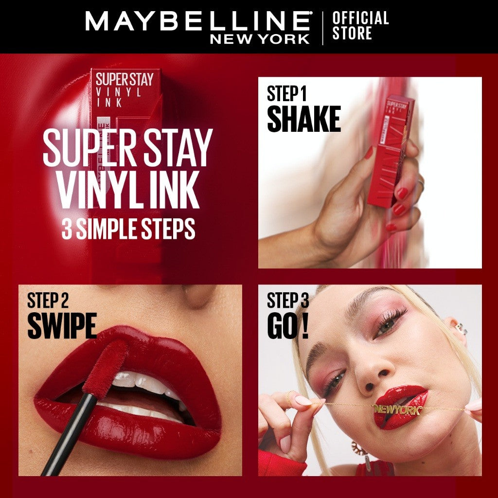 MAYBELLINE OFFICIAL Superstay Vinyl Ink 4.2 ml LIMITED EDITION - Shiny Pigmented Liquid Lipstik Lipstick