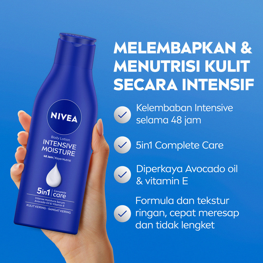 (PAKET HEMAT ISI 3) NIVEA Body Lotion Intensive Moisture 190ml - Hand body lotion mositurizer 48 jam body care kulit kering kasar bersisik pecah-pecah memperbaiki skin barrier pelembab melembutkan badan - Vitamin E, Grapeseed oil, Avocado oil, Hydra IQ