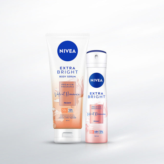 NIVEA Body Serum + Deodorant Spray Extra Bright Premium Fragrance Velvet Romance (Body Serum 180ml + Deodorant Spray 150ml) - Cerah & wangi parfum premium
