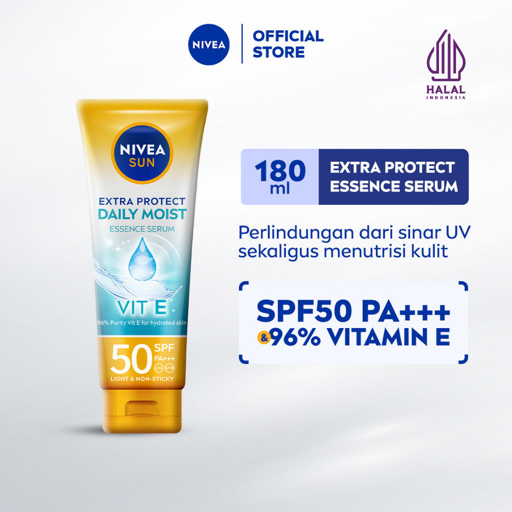 NIVEA SUN Sunscreen Body Serum Daily Glow Essence Serum SPF50+ PA+++ 180ml - Sunscreen badan serum sunblock melmebapkan lembab SPF UV harian lightweight tekstur ringan cepat meresap tidak lengket no whitecast blue light polusi - 96% Vitamin E