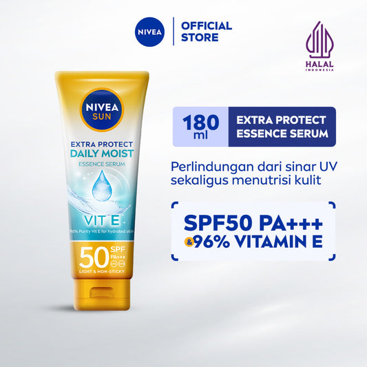 NIVEA SUN Sunscreen Body Serum Daily Glow Essence Serum SPF50+ PA+++ 180ml - Sunscreen badan serum sunblock melmebapkan lembab SPF UV harian lightweight tekstur ringan cepat meresap tidak lengket no whitecast blue light polusi - 96% Vitamin E
