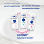 NIVEA Deodorant Roll On Extra Bright Radiant & Smooth 50ml - Deodoran wanita mencerahkan ketiak brightening glowing wangi segar tahan lama seharian anti bau badan keringat - Vitamin C, Ekstrak Licorice, 0% alkohol cocok semua jenis kulit