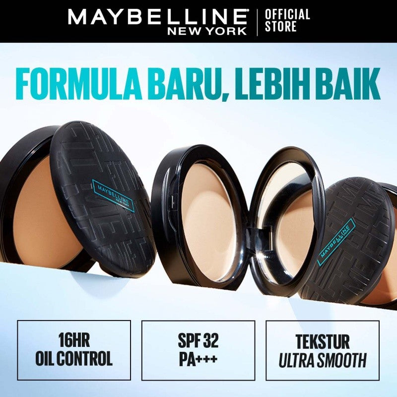 MAYBELLINE OFFICIAL Fit Me Matte + Poreless 16 Jam Oil Control Compact Powder SPF 32 PA+++ Make Up Bedak Padat bebas minyak tahan 16 Jam bedak tabur Makeup Cushion Foundation Bedak Padat Concealer BB Cream Foundation Waterproof Skin Tint Fondation