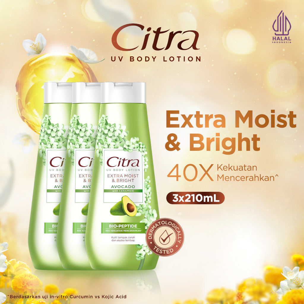 Citra UV Body Lotion Extra Moist & Bright Avocado 210ML Triplepack- Mencerahkan dan Melembapkan