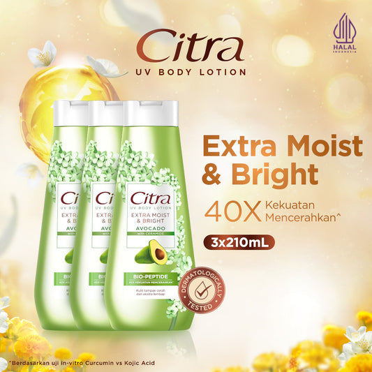 Citra UV Body Lotion Extra Moist & Bright Avocado 210ML Triplepack- Mencerahkan dan Melembapkan