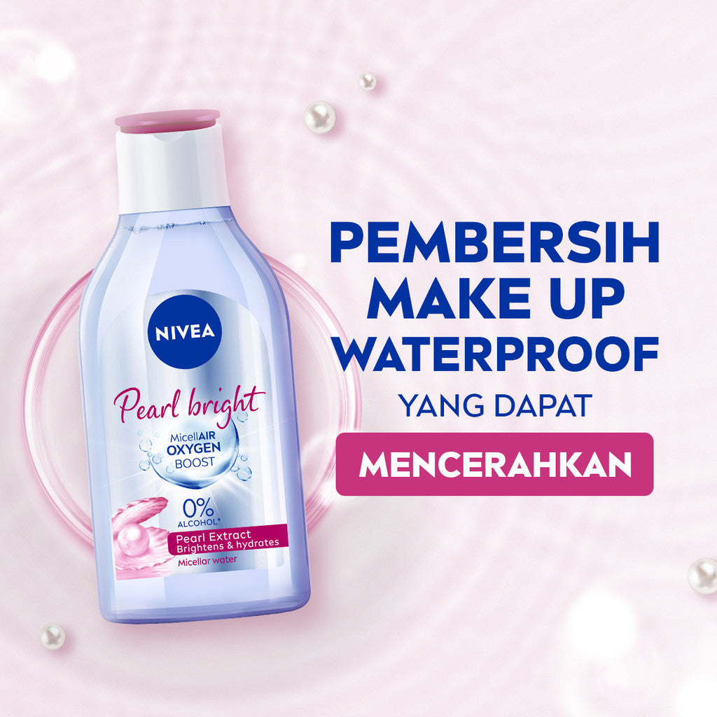 NIVEA Micellar Water MicellAir Pearl Bright 400ml - Pembersih make up tanpa alkohol makeup remover mencerahkan kulit kusam membersihkan wajah double cleansing melembabkan kulit kering - Pearl & Licorice Extract, 0% Alcohol