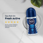 NIVEA MEN Deodorant Roll On Fresh Active 50ml - Deodoran pria anti bakteri antiperspirant anti noda baju wangi segar ketiak kering tahan lama seharian tahan keringat anti bau - Antiperspiran, tidak mengandung ethyl alkohol