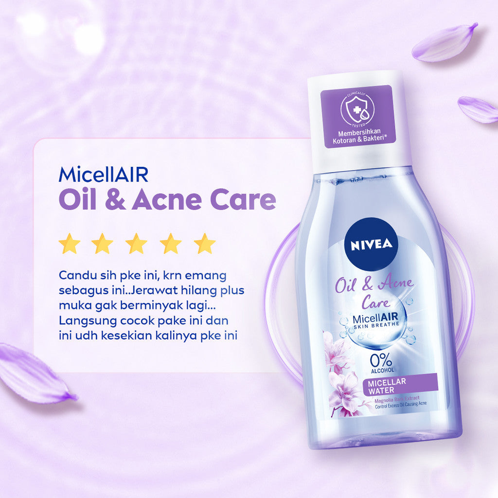 (PAKET HEMAT ISI 2) NIVEA Micellar Water MicellAir Oil & Acne Care 125ml - Pembersih make up aman untuk kulit berminyak jerawat sensitif oily acne prone skin penghapus riasan wajah double cleansing tanpa alkohol - Magnolia Bark Extract, 0% Alcohol