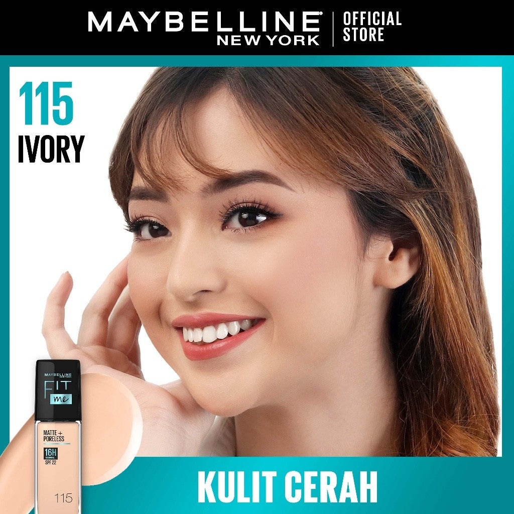 MAYBELLINE OFFICIAL Fit Me Matte + Poreless Liquid Foundation Make Up 30ml SPF 22 Makeup Ringan High Cover 16 Jam Oil Control Cushion Foundation Bedak Padat Cushion Foundation Bedak Padat Concealer BB Cream Foundation Waterproof Skin Tint Fondation