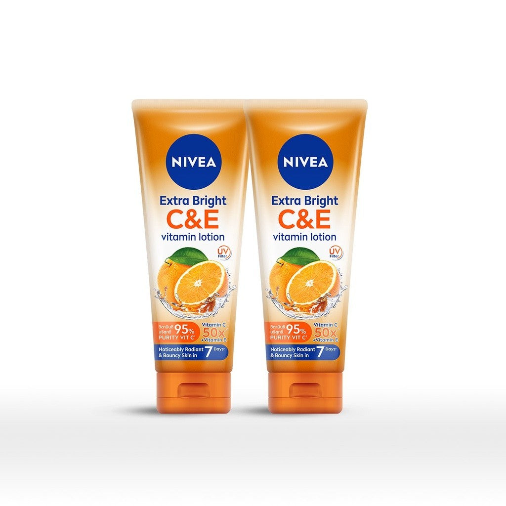 (PAKET HEMAT ISI 2) NIVEA Body Lotion Extra Bright C&E Vitamin Lotion UV Filter 320ml - Hand body serum lotion moisturizer mencerahkan kulit kusam badan glowing brightening tone up melembabkan - 50x Vitamin C & E, Glutathione, Niacinamide, UVA UVB Filter