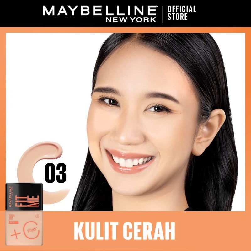 MAYBELLINE OFFICIAL Fit Me Fresh Tint 3 IN 1 30ml Skin Tint Foundation Tinted Sunscreen SPF 50 PA+++ Vitamin C Serum Face Makeup Natural Cushion Foundation Bedak Padat Concealer BB Cream Foundation Waterproof Skin Tint Fondation Sunblock