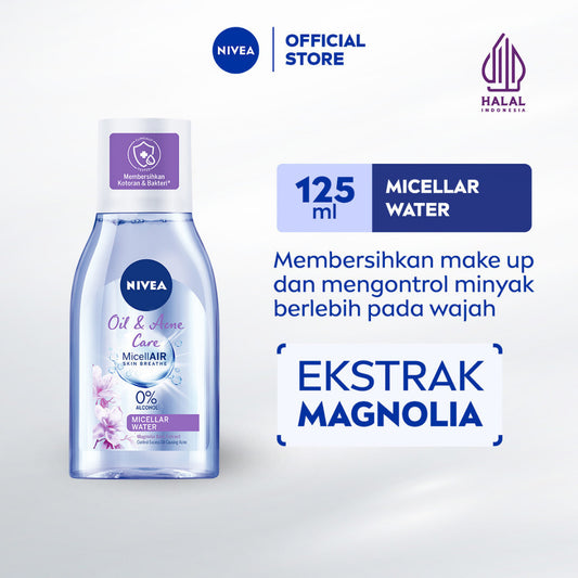 NIVEA Micellar Water MicellAir Oil & Acne Care 125ml - Pembersih make up aman untuk kulit berminyak jerawat sensitif oily acne prone skin penghapus riasan wajah double cleansing tanpa alkohol - Magnolia Bark Extract, 0% Alcohol