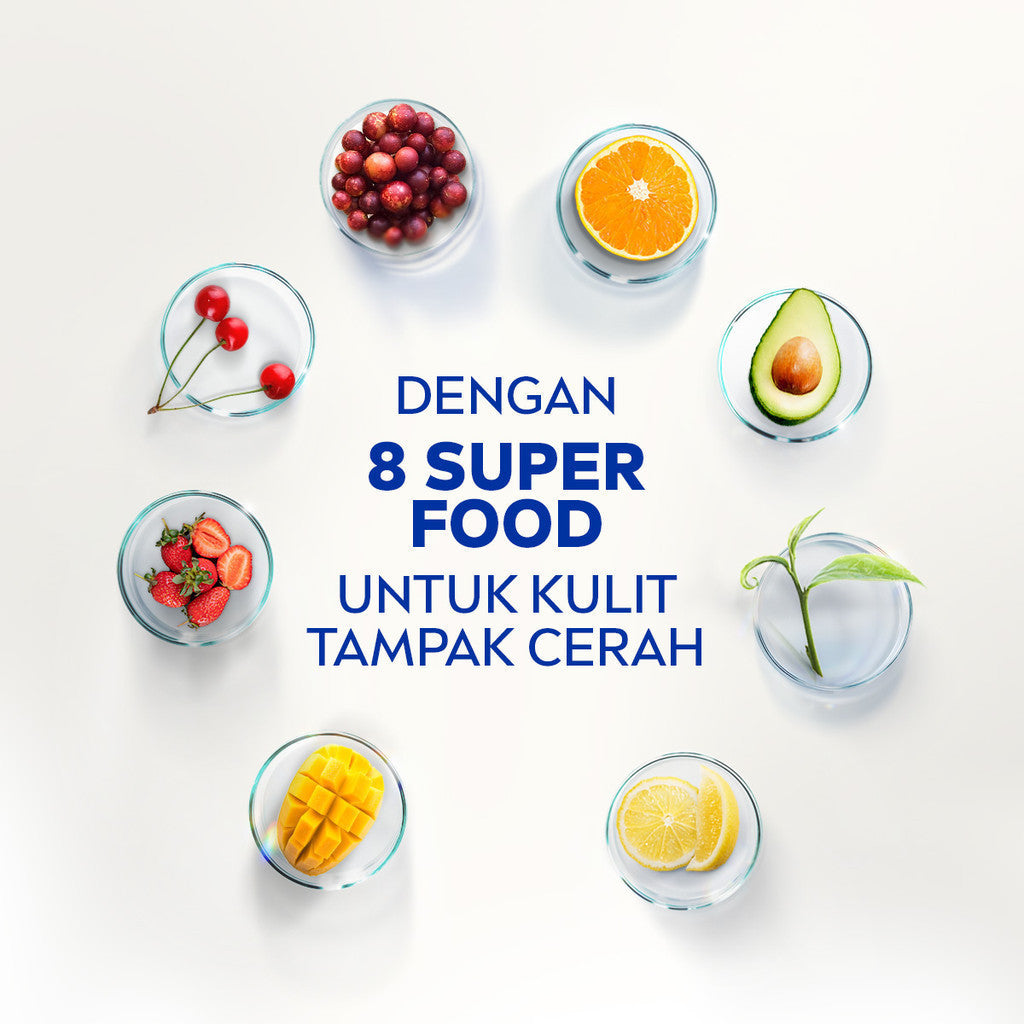 NIVEA Body Serum Extra Bright Night Nourish Vit E 180ml - Hand body serum lotion moisturizer mencerahkan kulit kusam cerah badan glowing brightening tone up melembabkan kering pagi malam day & night - 95% Vitamin C, Grapeseed oil, 8 Super food