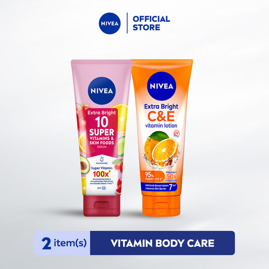 NIVEA Body Serum Extra Bright Vitamin Series (Niacinamide+ C&E) 180ml - Mencerahkan, menyamarkan noda hitam, kulit kenyal dan terlihat muda dlm 5 hari SPF15