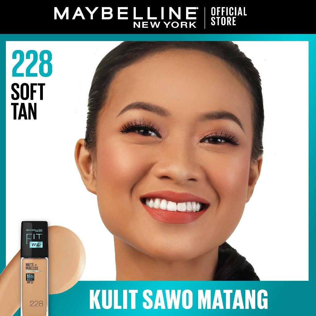 MAYBELLINE OFFICIAL Fit Me Matte + Poreless Liquid Foundation Make Up 30ml SPF 22 Makeup Ringan High Cover 16 Jam Oil Control Cushion Foundation Bedak Padat Cushion Foundation Bedak Padat Concealer BB Cream Foundation Waterproof Skin Tint Fondation