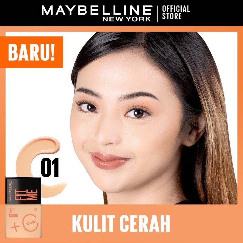 MAYBELLINE OFFICIAL Fit Me Fresh Tint 3 IN 1 30ml Skin Tint Foundation Tinted Sunscreen SPF 50 PA+++ Vitamin C Serum Face Makeup Natural Cushion Foundation Bedak Padat Concealer BB Cream Foundation Waterproof Skin Tint Fondation Sunblock