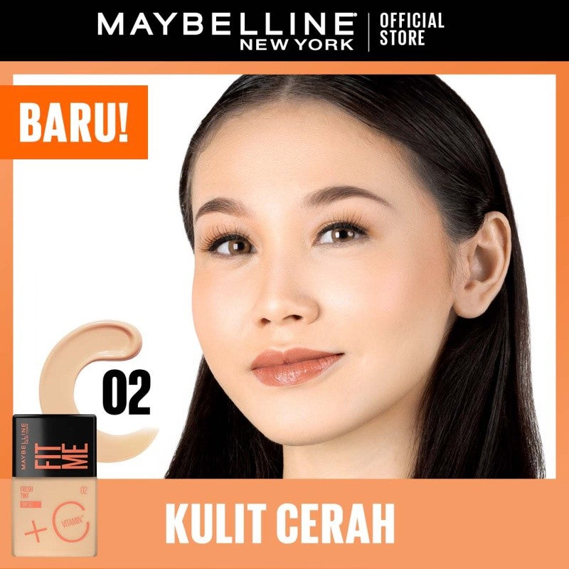 MAYBELLINE OFFICIAL Fit Me Fresh Tint 3 IN 1 30ml Skin Tint Foundation Tinted Sunscreen SPF 50 PA+++ Vitamin C Serum Face Makeup Natural Cushion Foundation Bedak Padat Concealer BB Cream Foundation Waterproof Skin Tint Fondation Sunblock