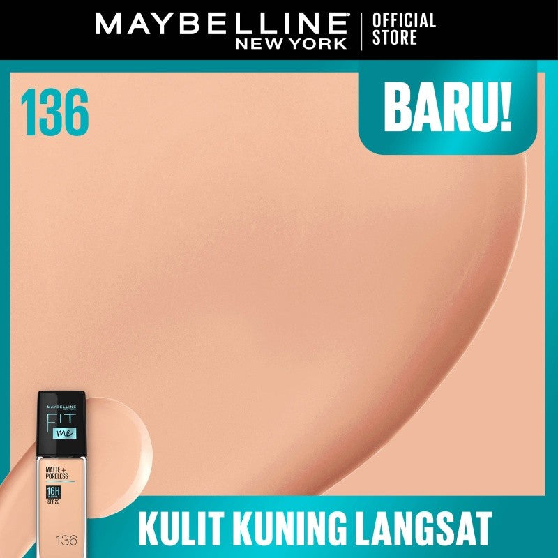 MAYBELLINE OFFICIAL Fit Me Matte + Poreless Liquid Foundation Make Up 30ml SPF 22 Makeup Ringan High Cover 16 Jam Oil Control Cushion Foundation Bedak Padat Cushion Foundation Bedak Padat Concealer BB Cream Foundation Waterproof Skin Tint Fondation