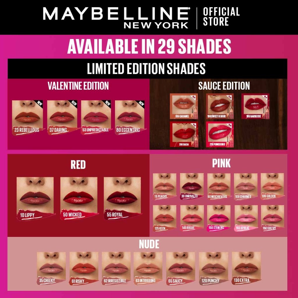 MAYBELLINE OFFICIAL Superstay Vinyl Ink 4.2 ml LIMITED EDITION - Shiny Pigmented Liquid Lipstik Lipstick