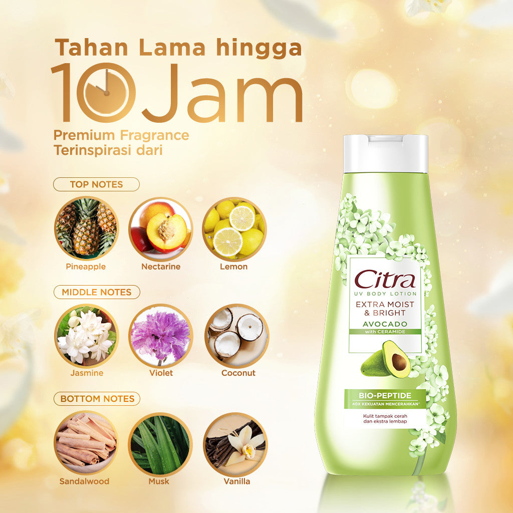 Citra UV Body Lotion Extra Moist & Bright Avocado 210ML Triplepack- Mencerahkan dan Melembapkan